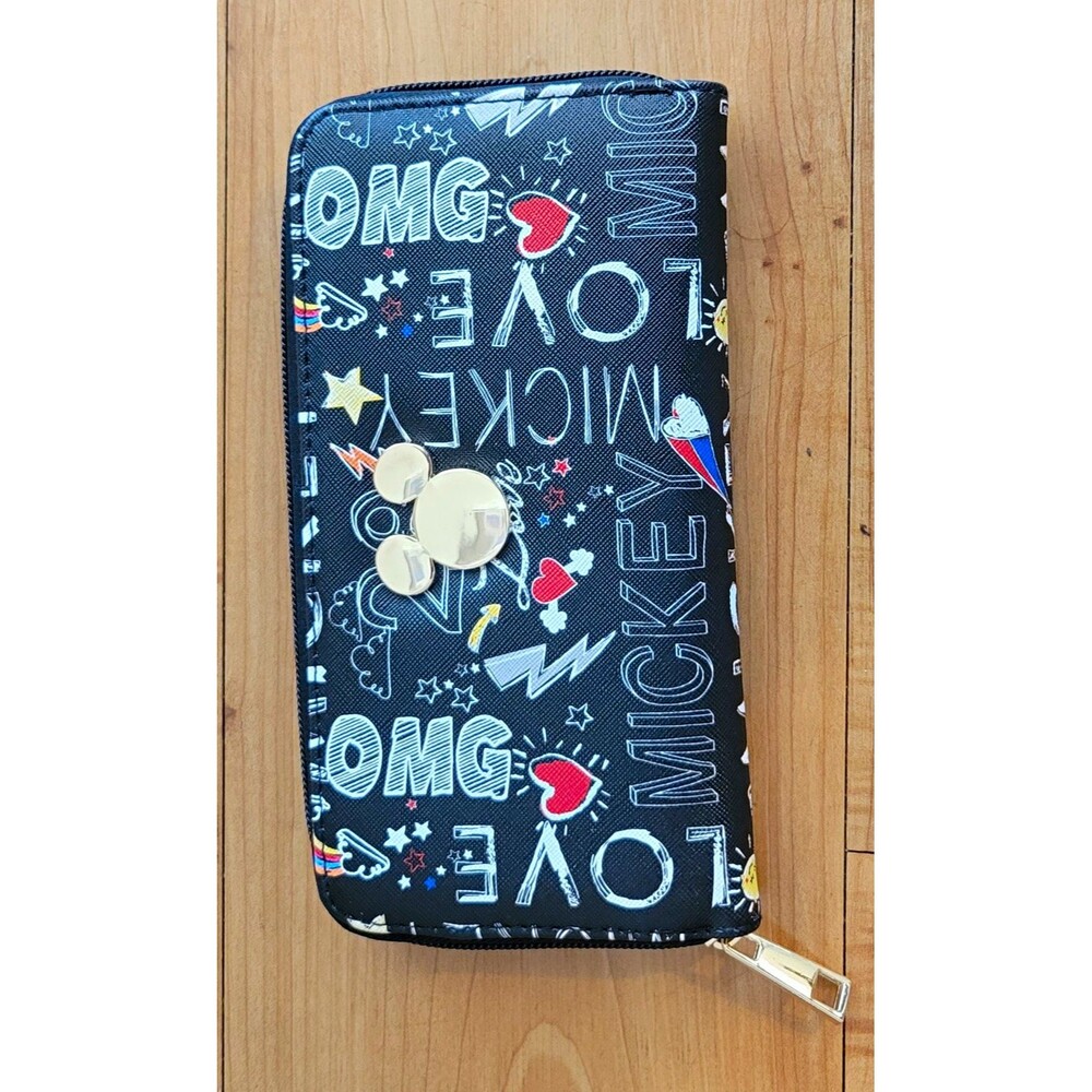 Disney Mickey Mouse Love Print Zip-Around Wallet Black White Red
